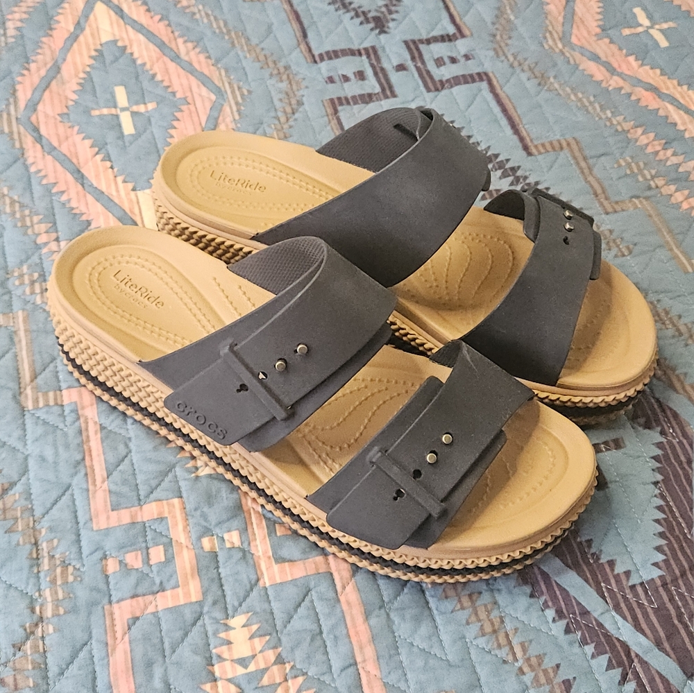 Crocs Women's Gray Two-Strap Slide Sandals